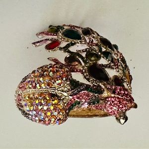 Vintage unsigned Large Peacock Rhinestone Clamper Bracelet (unique)